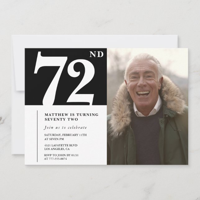 Invitation Hommes noir et blanc 72e anniversaire (Devant)