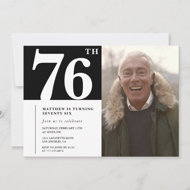Invitation Hommes noir et blanc 76e anniversaire (Devant)