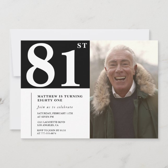 Invitation Hommes noir et blanc 81e anniversaire (Devant)