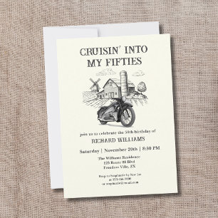 Invitation Hommes Vintage Grange Motorbike Cruising 50e anniv
