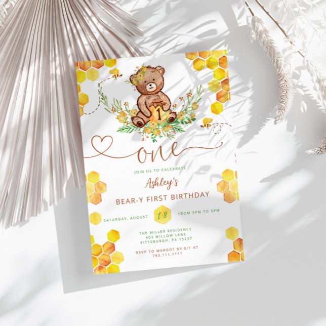 Invitation Honey Bear 1er anniversaire (Créateur téléchargé)