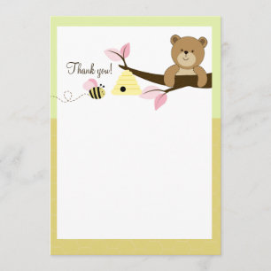 Invitation Honey Bear and Bee (rose) Flat Thank You Notes