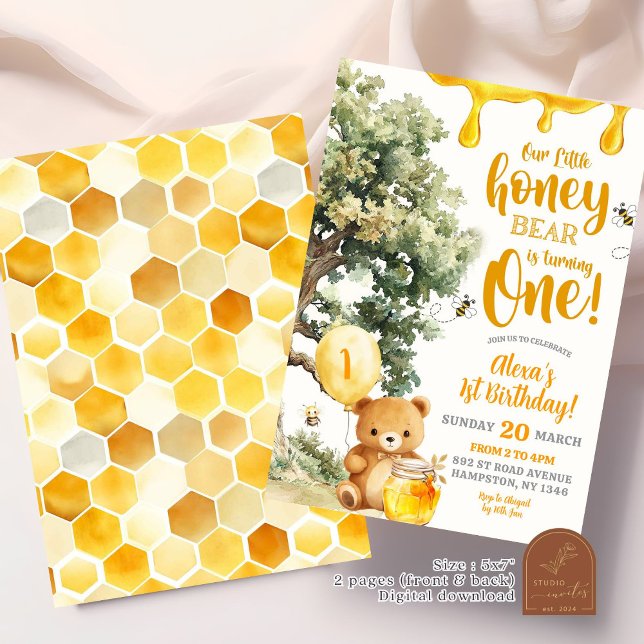 Invitation Honey Bear fête son premier anniversaire (Créateur téléchargé)