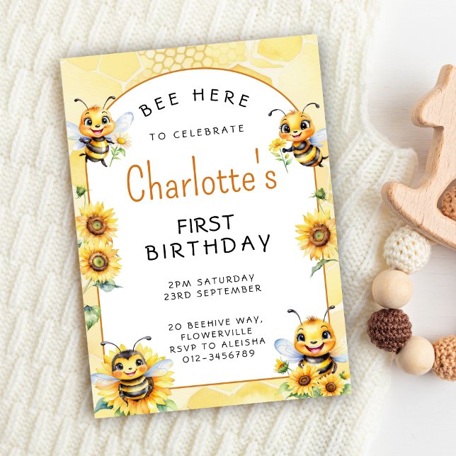 Invitation Honey Bee 1er anniversaire (Honey Bee First Birthday Invitation
)
