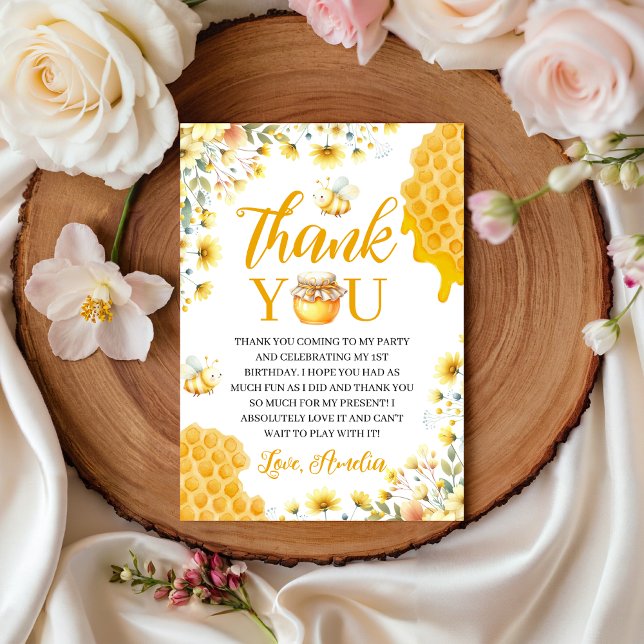 Invitation Honey Bee First Birthday Thank You Card (Créateur téléchargé)