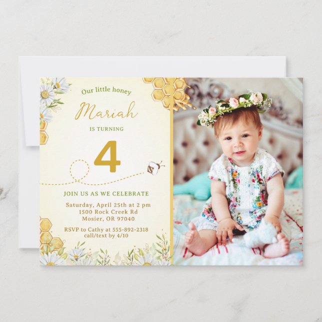 Invitation Honey Bee Fleur sauvage Girl Birthday Party Photo (Devant)
