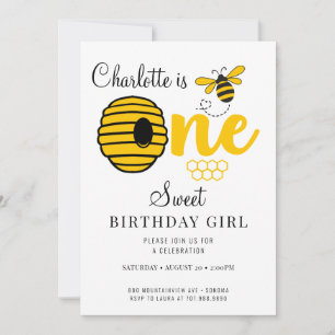 Invitation Honey Bee Hive Honey Comb First Birthday Invitatio