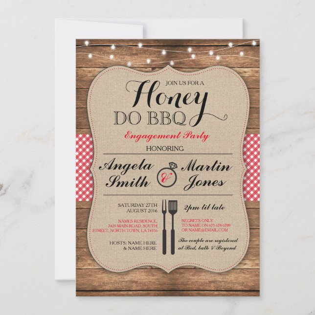 Invitation Honey Do BBQ Engagement Party I DO douche Invitati (Devant)