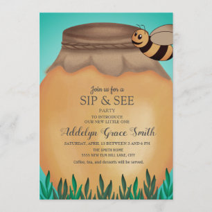 Invitation Honeybee et pot de miel Sip See Baby Shower