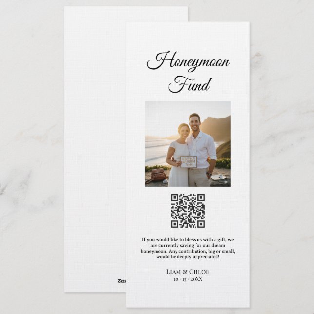 Invitation Honeymoon Fund QR Code Sign Wedding Honeymoon (Devant / Derrière)