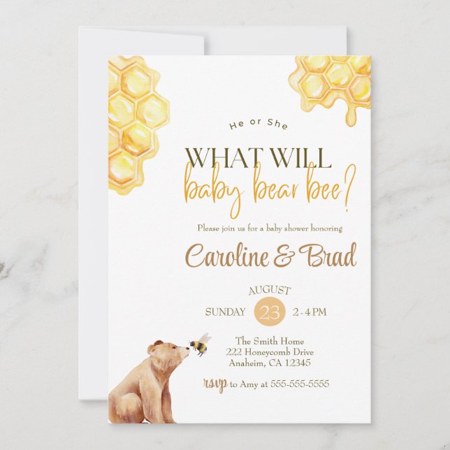 Invitation Honeypeb ce qui va bébé ours Bee Baby shower (Devant)