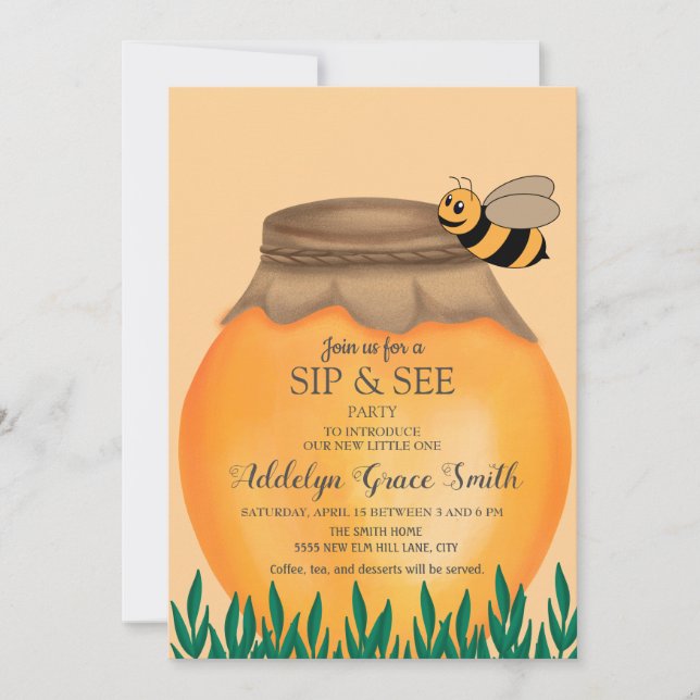 Invitation Honeypot et Bumblebee Sip Voir Baby shower (Devant)