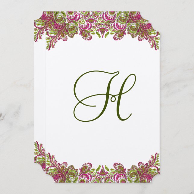 Invitation Honeysuckie Pink et Apple Green Paisley Mariage (Devant / Derrière)
