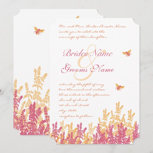 Invitation Honeysuckle Beeswax Fleur sauvage Mariage Invite (Devant / Derrière)