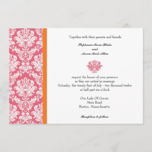 Invitation Honeysuckle et Coral Mariage damassé