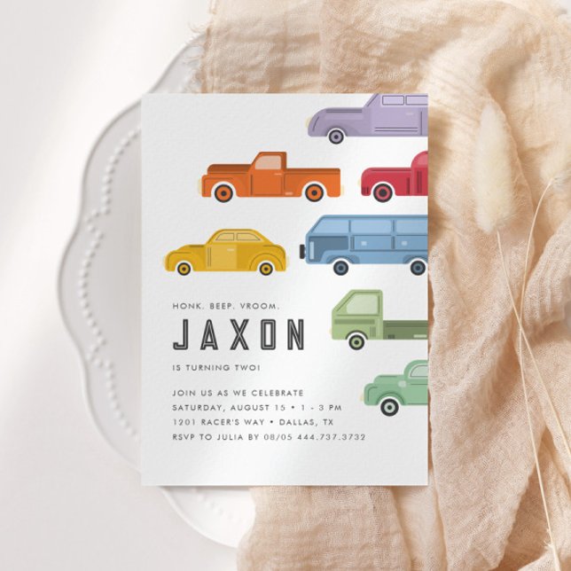 Invitation Honk Beep Vroom Enfants Voiture Anniversaire (Modern, bright & fun colors for kids!)