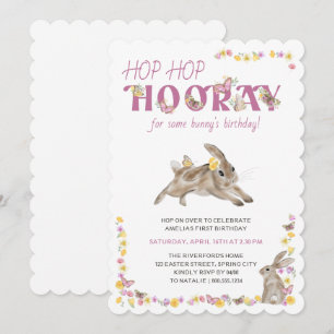 Invitation Hop Hop Hooray Bunny et Butterfies Anniversaire