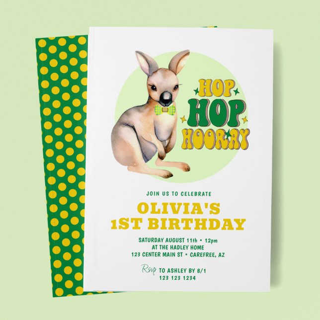 Invitation Hop Hop Hooray Kangaroo 1er anniversaire (Créateur téléchargé)