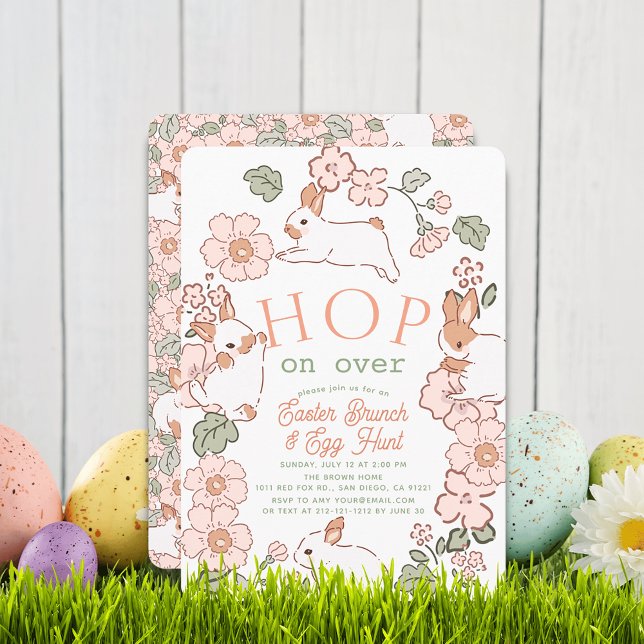 Invitation Hop on Over Bunny Boho Floral Easter Brunch (Créateur téléchargé)