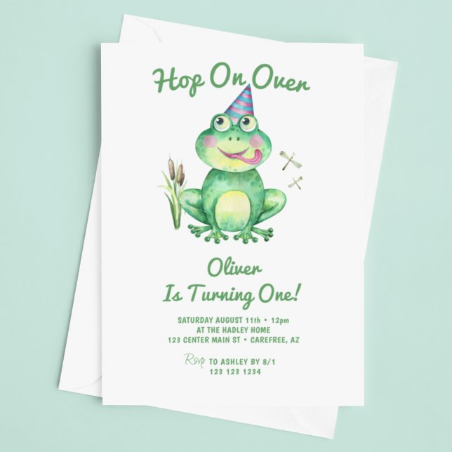 Invitation Hop On Over Grenouille 1er Anniversaire (Créateur téléchargé)