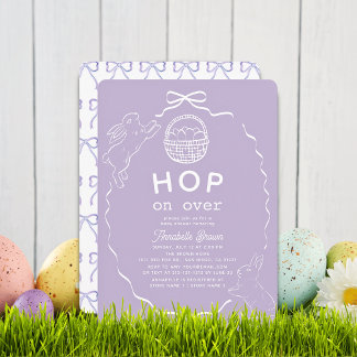 Invitation Hop on Over Lavender Bow Bunny Baby Shower