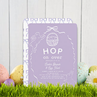 Invitation Hop on Over Lavender Bow Bunny Easter Brunch