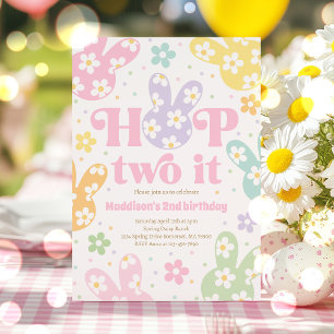 Invitation Hop Two It Bunny 2e anniversaire Pastel Daisy Flor