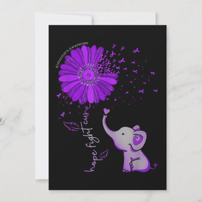 Invitation Hope Fight Cute Elephant Alzheimer's Purple Ribbon (Devant)
