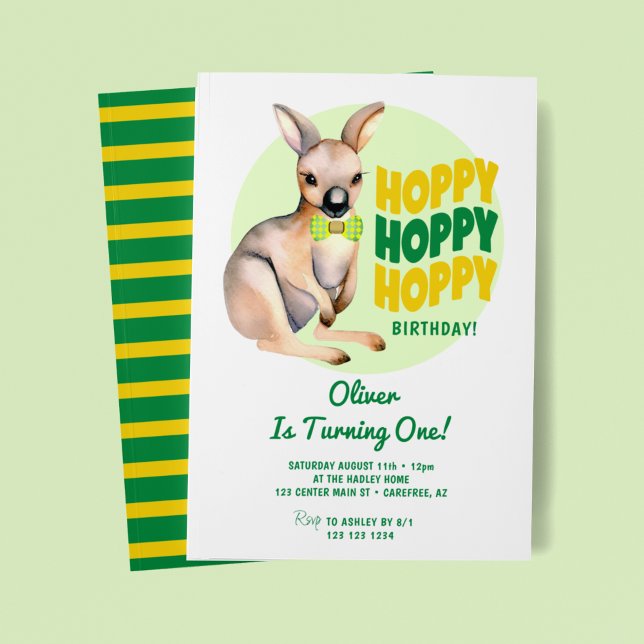 Invitation Hoppy Birthday Kangaroo 1er anniversaire (Créateur téléchargé)