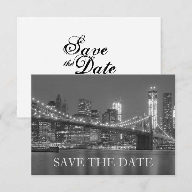 Invitation Horizon de New York Mariage à Brooklyn Enregistrez (Devant / Derrière)