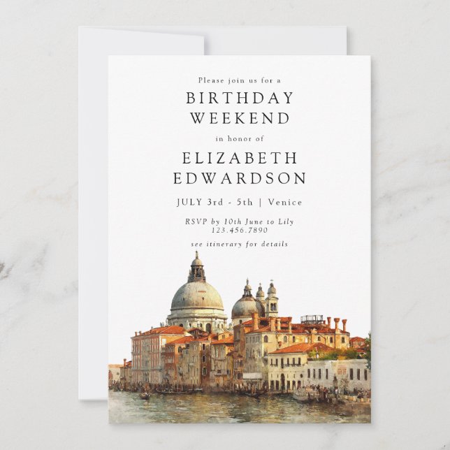 Invitation Horizon de Venise Aquarelle Anniversaire Week-end (Devant)
