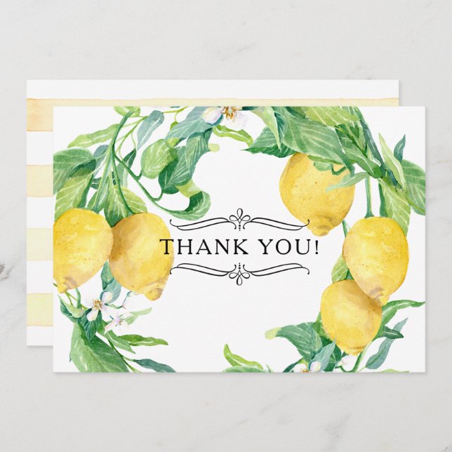 Invitation Horizontal Lemon Floral Merci Notes Citrus Art (Devant / Derrière)