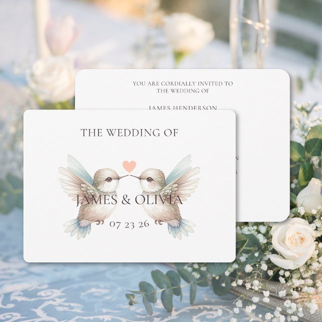Invitation horizontale du Mariage de colibri migno (Cute Hummingbird Wedding Horizontal Invitation (front and back))