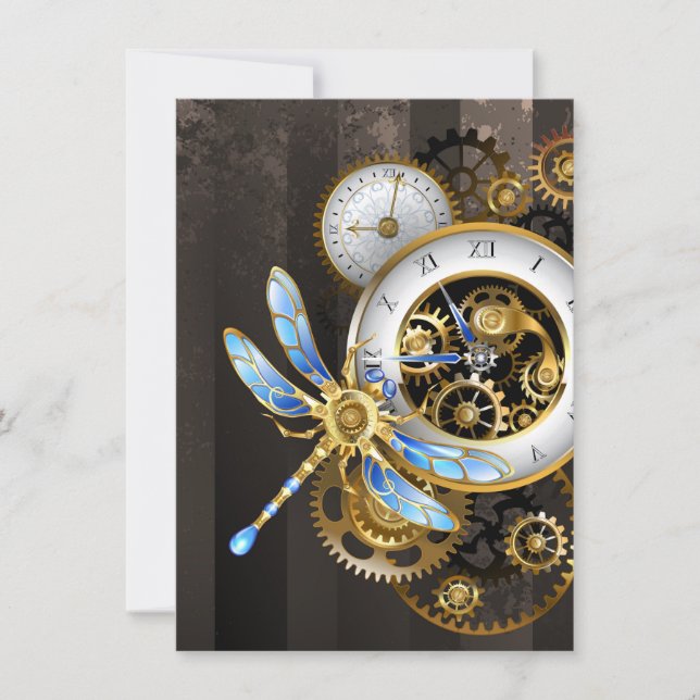 Invitation Horloge à vapeur avec libellule mécanique (Devant)