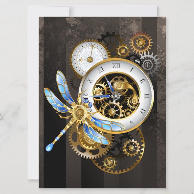 Invitation Horloge à vapeur avec libellule mécanique (Devant)