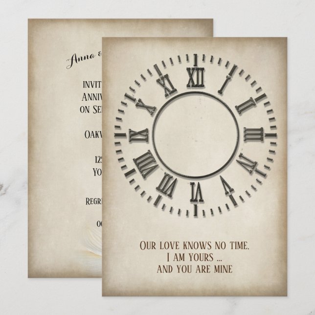 Invitation Horloge Intemporelle pour Fête d'Anniversaire (Devant / Derrière)