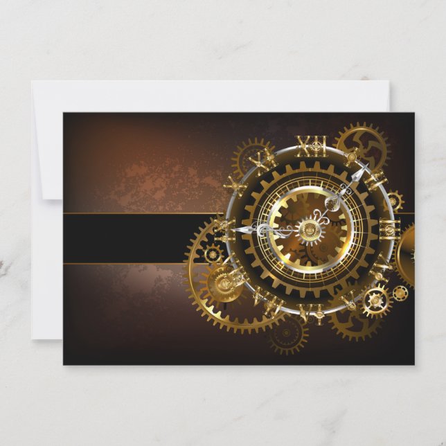 Invitation Horloge Steampunk avec des engrenages anciens (Devant)