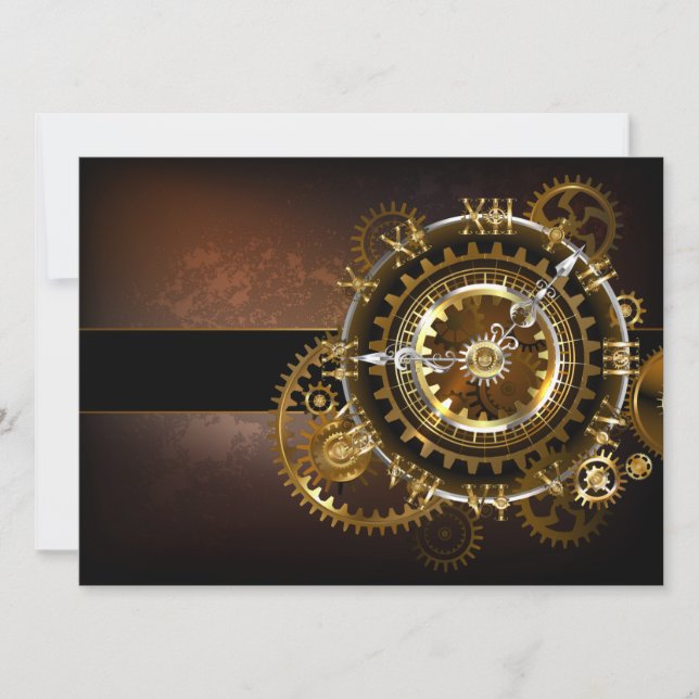 Invitation Horloge Steampunk avec des engrenages anciens (Devant)