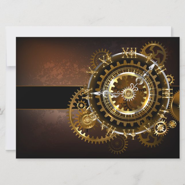 Invitation Horloge Steampunk avec des engrenages anciens (Devant)