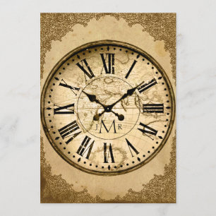 Invitation Horloge vintage sur papier Premier anniversaire Ma