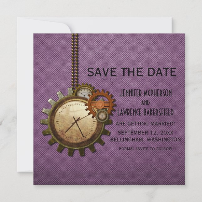 Invitation Horloge Vintage violette Enregistrer l'Invitation  (Devant)