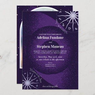 Invitation Horoscope mystique violet céleste Mariage de roue
