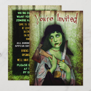 Invitation Horreur gothique de l'Halloween de la fille Zombie