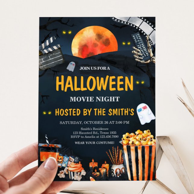 Invitation Horreur Halloween Scandale Film Soirée (Scary Horror Halloween Movie Night Party Invitation)