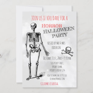 Invitation Horreur Halloween squelette crâne gris costume fêt