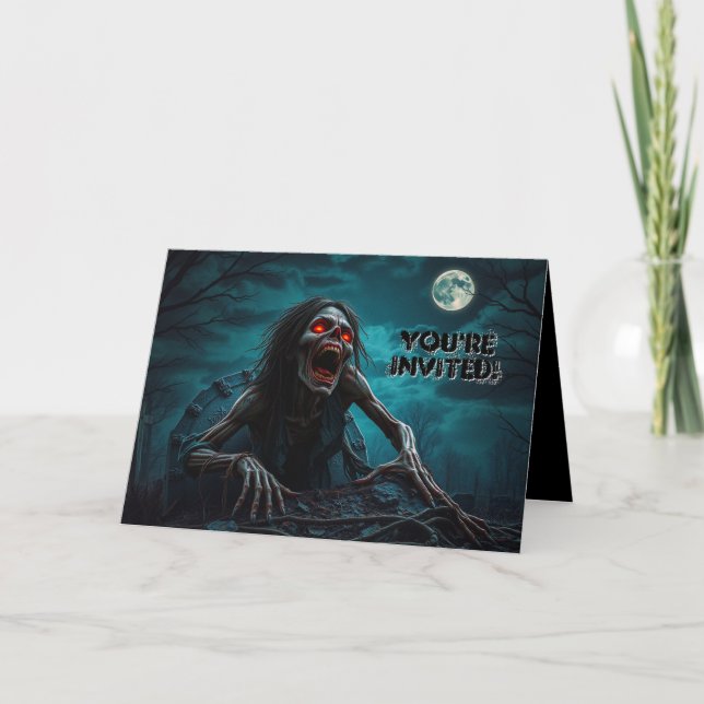 Invitation Horreur Halloween Zombie mort-vivant Pleine lune (Devant)
