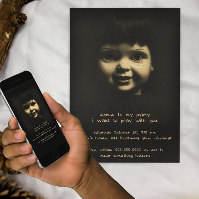 Invitation Horreur Poupée Porcelaine Gothique Halloween Party (Créateur téléchargé)