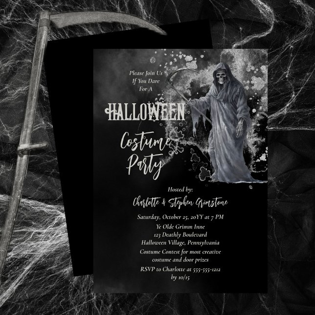 Invitation Horrific Grim Reaper Halloween Costume Party (The Grim Reaper has come calling and he wants you and your friends to have a Halloween Costume Party)