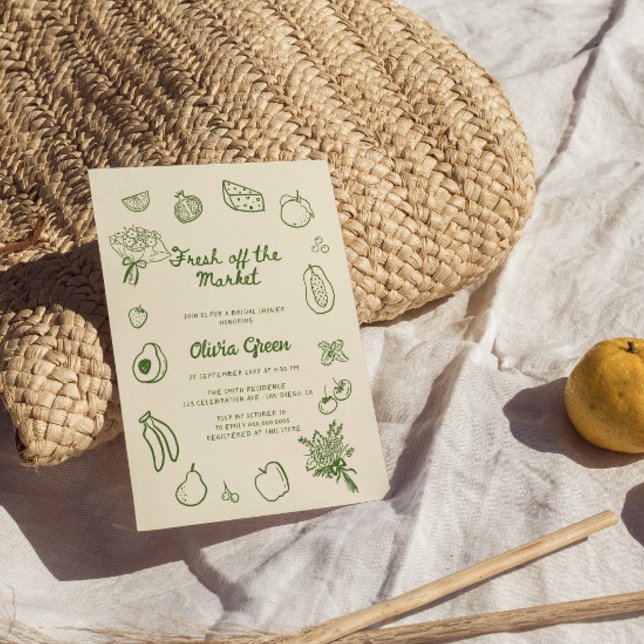 Invitation Hors Du Marché Vert Main Tirée Fête des mariées (Créateur téléchargé)