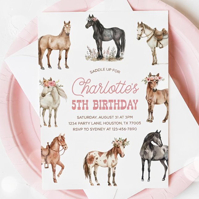 Invitation Horse Birthday Invitation, Floral Pony Invitation, (Créateur téléchargé)